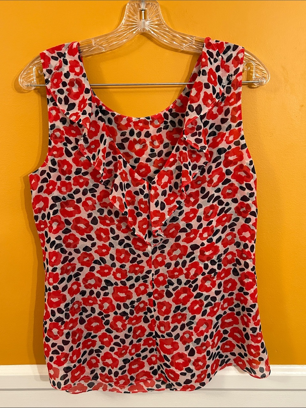 CAbi Red Floral Ruffle Sleeveless Camisole